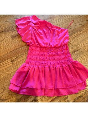 GLAM WOMENS FUSHIA PINK ONE SHOULDER PARTY DRESS NEW SIZE LARGE